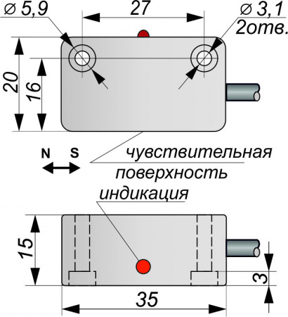 Датчик бесконтактный герконовый DG40-NO-AC(Lкаб=1м)